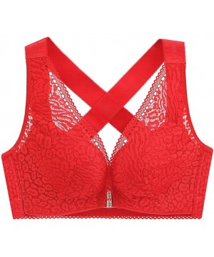 Slips Women's Front Closure Extra-Elastic Large Criss Cross Shaping Posture Lift Bra - Red - CK18YHI6LTC