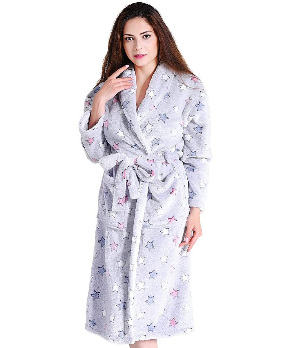 Robes Robes for Women with Plush Cozy Fleece Robe Soft Comfy Warm Printed Bathrobe - Five-pointed Star - CV18TAK73KK