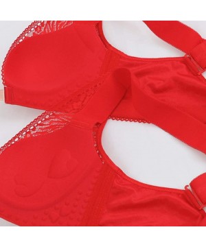 Slips Women's Front Closure Extra-Elastic Large Criss Cross Shaping Posture Lift Bra - Red - CK18YHI6LTC