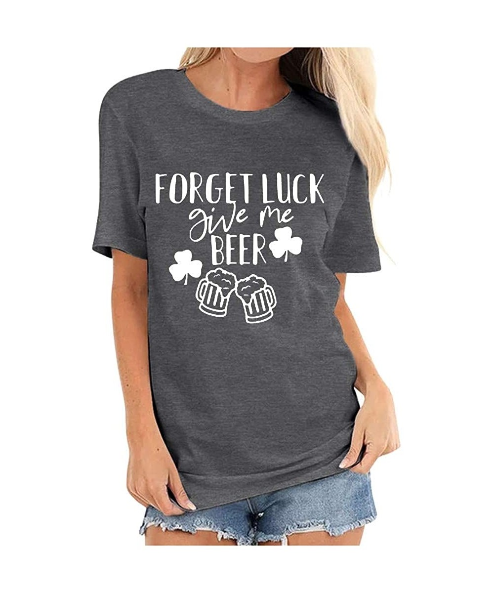 Shapewear Women's St. Patrick's Day Clover Print Short Sleeve T-Shirt - E-drak Gray - C2196GXZM3M