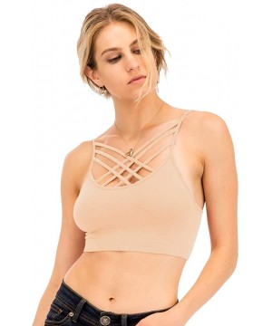 Bras Women's Basic Solid Triple Criss Cross Bralette [SM - 2XL3XL] - Sand - C918HYG56UT