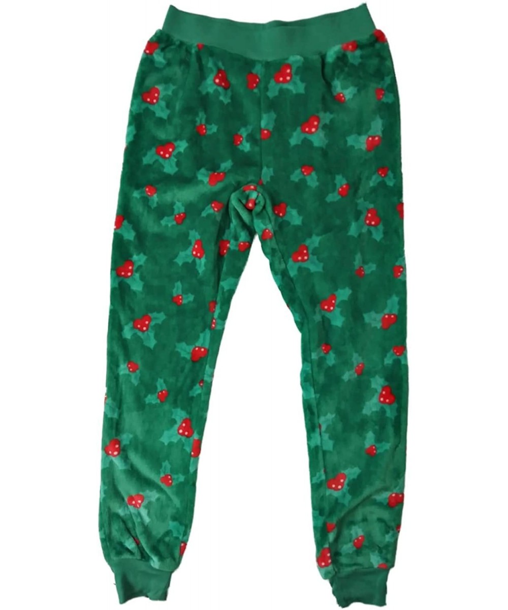 Bottoms Womens Green Holly Fleece Sleep Pant Christmas Holiday Pajama Bottoms Large - CR18OA35QOX