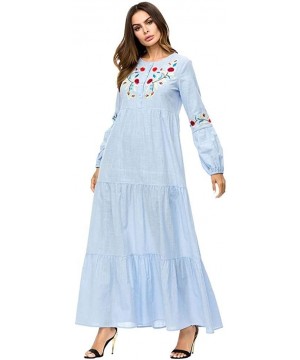 Robes Splicing Women's Middle Eastern Robe Muslim Farseeing Style Childlike Embroidered Robe Dress - Blue - CA19DU0NTQN