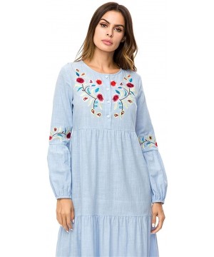 Robes Splicing Women's Middle Eastern Robe Muslim Farseeing Style Childlike Embroidered Robe Dress - Blue - CA19DU0NTQN