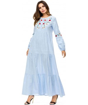 Robes Splicing Women's Middle Eastern Robe Muslim Farseeing Style Childlike Embroidered Robe Dress - Blue - CA19DU0NTQN