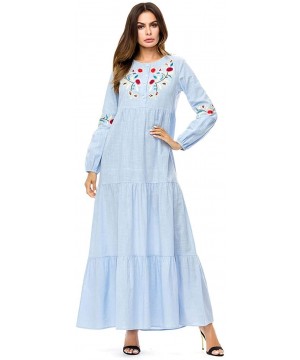 Robes Splicing Women's Middle Eastern Robe Muslim Farseeing Style Childlike Embroidered Robe Dress - Blue - CA19DU0NTQN