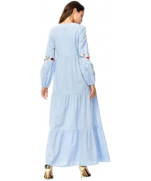 Robes Splicing Women's Middle Eastern Robe Muslim Farseeing Style Childlike Embroidered Robe Dress - Blue - CA19DU0NTQN