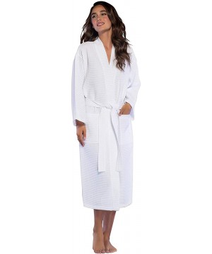 Robes Personalized Embroidered and Monogrammed Bathrobes for Women | Lightweight Long Waffle Kimono Unisex Spa Robe White - C...