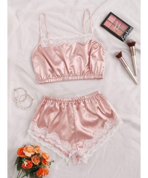 Sets Women's Satin Lace Sleepwear Cami Top and Shorts Pajama Set - Pink-2 - CX18A66XA6D