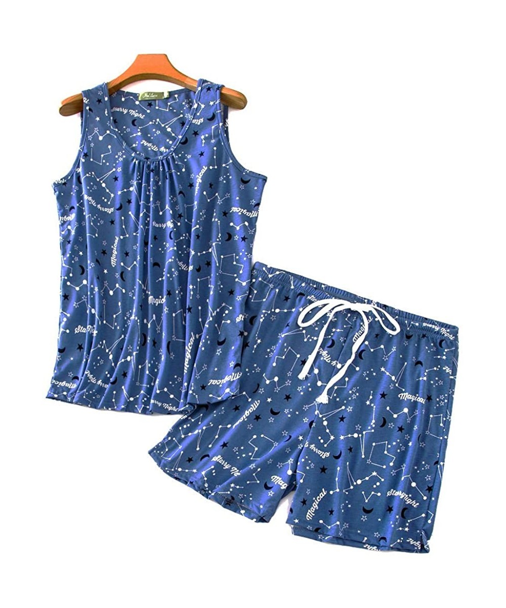 Nightgowns & Sleepshirts Women's Cute Sleeveless Print Tee and Shorts Sleepwear Tank Top Pajama Set - Starry Sky - CT18SMA5XA8