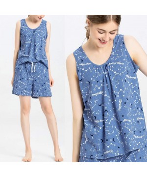 Nightgowns & Sleepshirts Women's Cute Sleeveless Print Tee and Shorts Sleepwear Tank Top Pajama Set - Starry Sky - CT18SMA5XA8