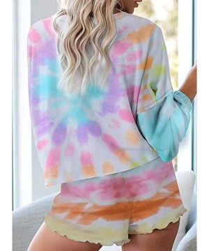 Sets Tie Dye Lounge Sets for Women-Womens Long Sleeve Pajamas Set Tie Dye Printed Ruffle Soft Top and Shorts PJ Set - T-multi...