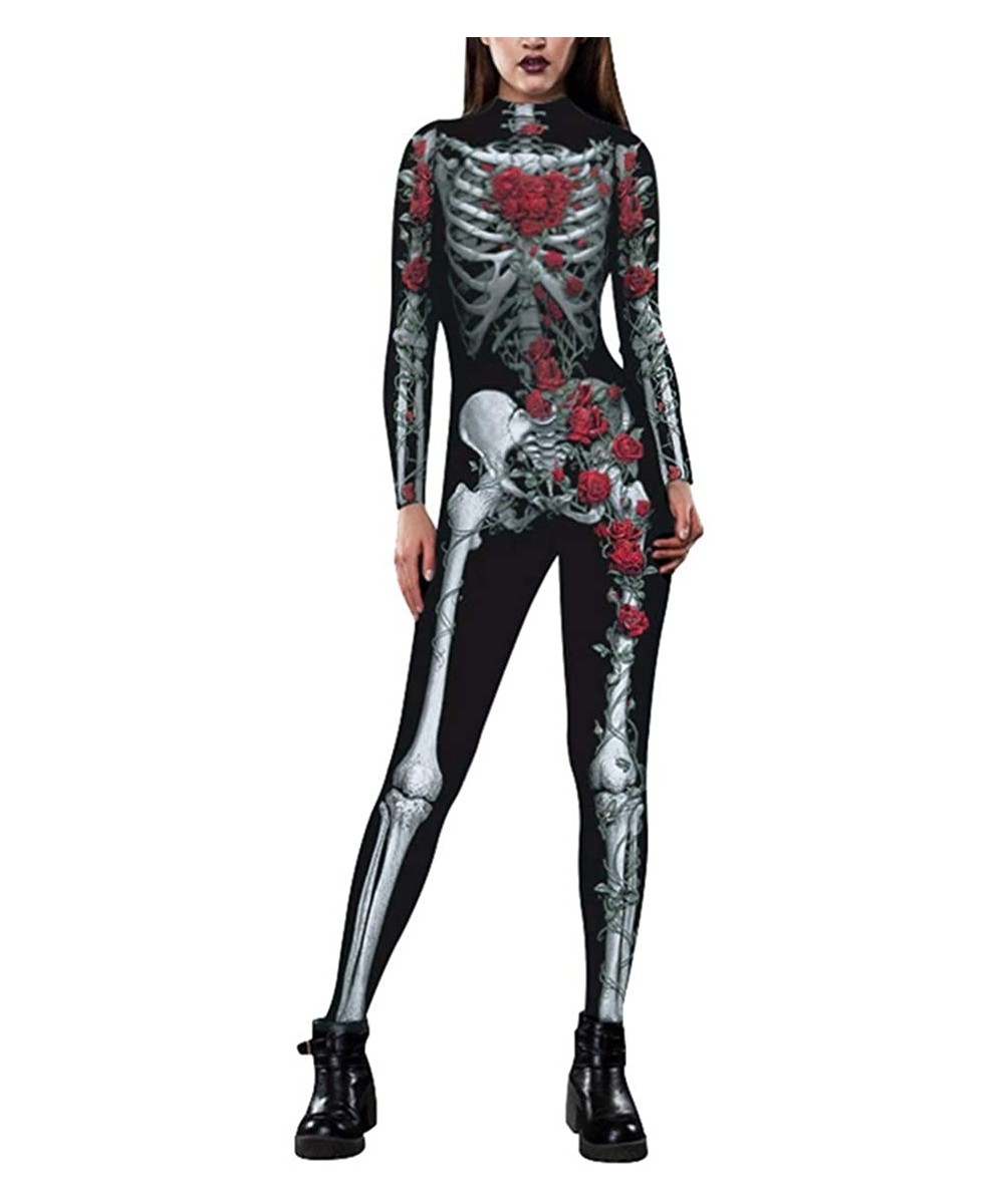 Shapewear Women Halloween Skull Costume Printing Skeleton Cosplay Jumpsuit Romper - Print 48 - CE18HL4393Q