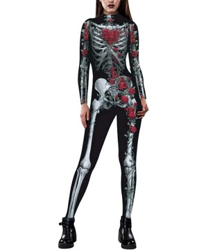 Shapewear Women Halloween Skull Costume Printing Skeleton Cosplay Jumpsuit Romper - Print 48 - CE18HL4393Q