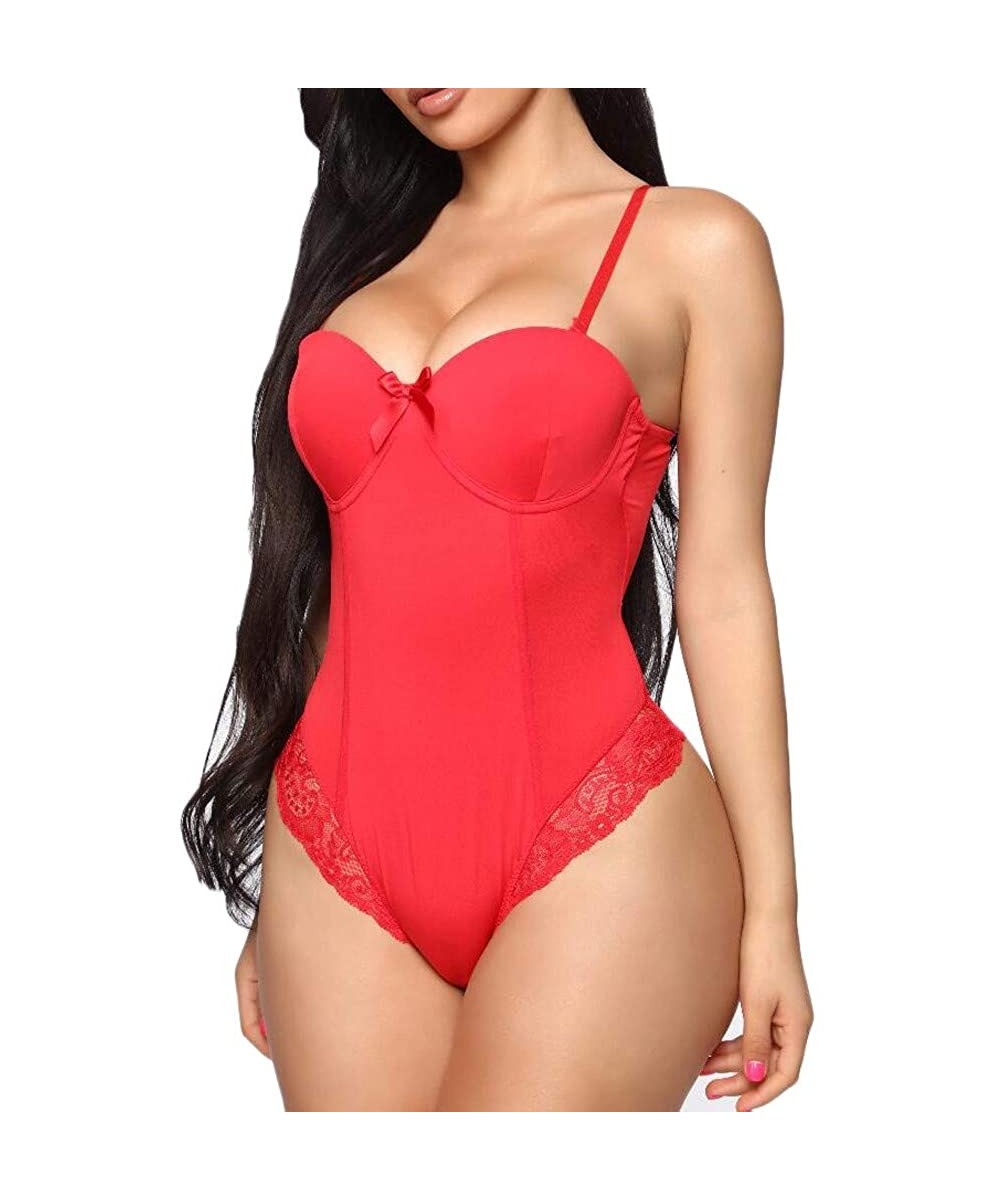 Baby Dolls & Chemises Women Sexy Lace Lingeries Bow Backless Underwear Jumpsuit Sleepwear Satin Silky Babydoll Rompers Chemis...