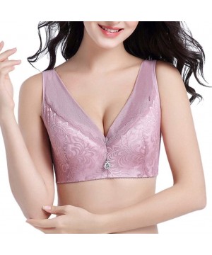 Slips Women's Plus Size Adjustable Sports Extra-Elastic Breathable Lace Trim Bra - Pink - CQ18YYUTLGT