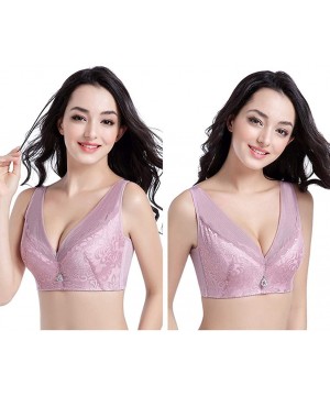 Slips Women's Plus Size Adjustable Sports Extra-Elastic Breathable Lace Trim Bra - Pink - CQ18YYUTLGT