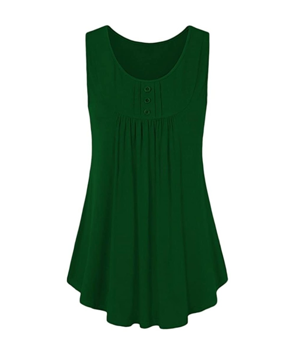 Thermal Underwear 2018 Solid Summer Shirt Dress for Women- Button Sleeveless Tank Scoop Neck Pleats Tunic Tops - Green - C818...