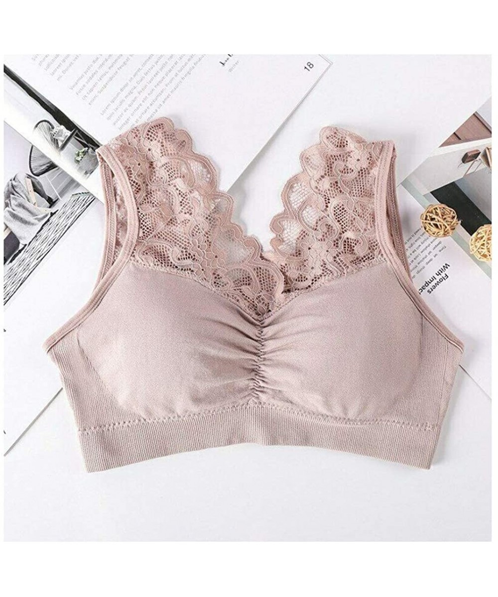 Bras Push Up Comfort Super Elastic Breathable Lace Bra - Beige - CE19DLXWN5I