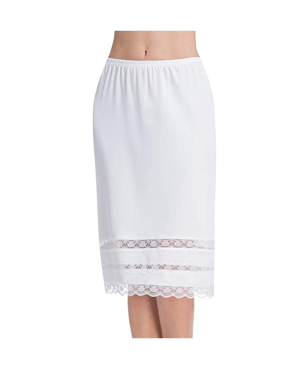 Slips Half Slips for Women Underskirt Dress Extender Lace Trim Knee Length Midi Skirt 19-26" Length - White - CJ18NQYDLH3