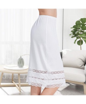 Slips Half Slips for Women Underskirt Dress Extender Lace Trim Knee Length Midi Skirt 19-26" Length - White - CJ18NQYDLH3