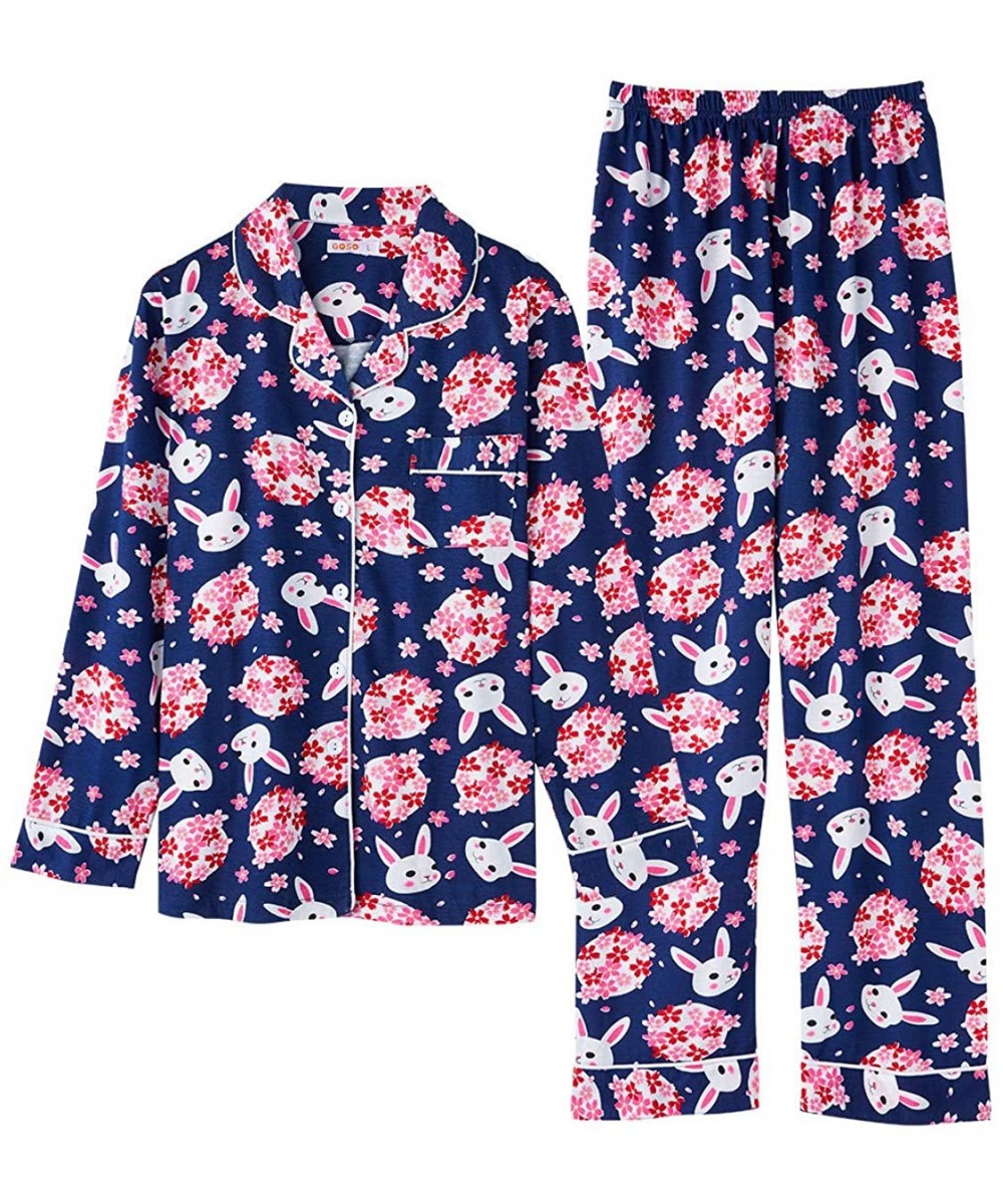 Sets Pajama Set Cotton Jersey Pajamas Women Long Sleeve Button Sleepwear Nightwear Floral Soft Pjs Lounge Sets - Floral 02_ D...