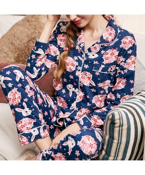 Sets Pajama Set Cotton Jersey Pajamas Women Long Sleeve Button Sleepwear Nightwear Floral Soft Pjs Lounge Sets - Floral 02_ D...