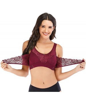 Bras Women Seamless Wireless Lift Bra Front Cross Side Buckle Lace Sports Bras Yoga Daily Lounge Top - Wine Red+beige - CA198...