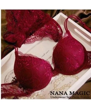 Bras Women Fashion Push Up Bra Panty Set Underwear Breathable Lace Sexy Lingerie Intimates - Wine Red - CO12N8AEROS