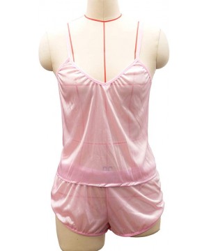 Baby Dolls & Chemises Women Sexy Lingerie Sleepwear Satin Silk Babydoll Nightwear Pajamas Set - Pink - CV197D8A8C0