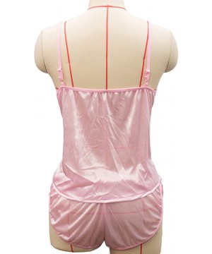 Baby Dolls & Chemises Women Sexy Lingerie Sleepwear Satin Silk Babydoll Nightwear Pajamas Set - Pink - CV197D8A8C0