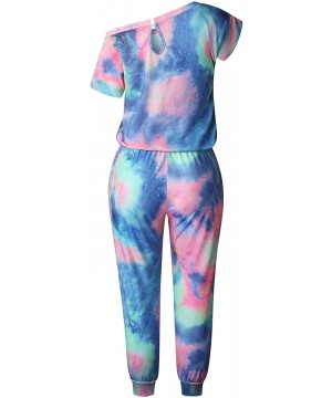 Sets Women's Loose Tie Dye Printed Off Shoulder Elastic Waist Stretchy Long Romper Jumpsuit Loungwear with Pockets - 1 Piece ...