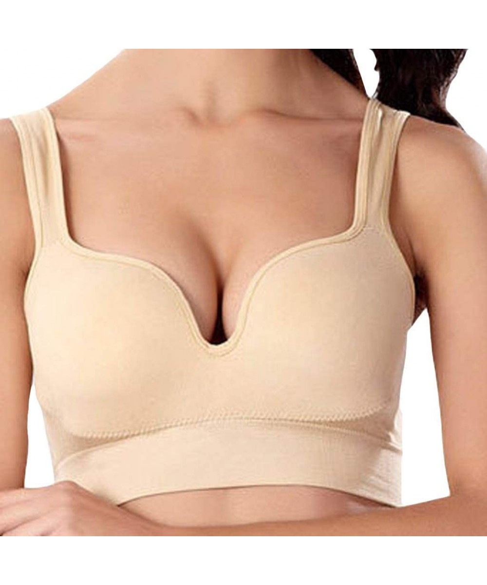 Slips Women's Yoga Crop Top Sports Bra with NOT Removable Adding Volume Pads Breathable Race Back - Beige - C6193MWYEAI