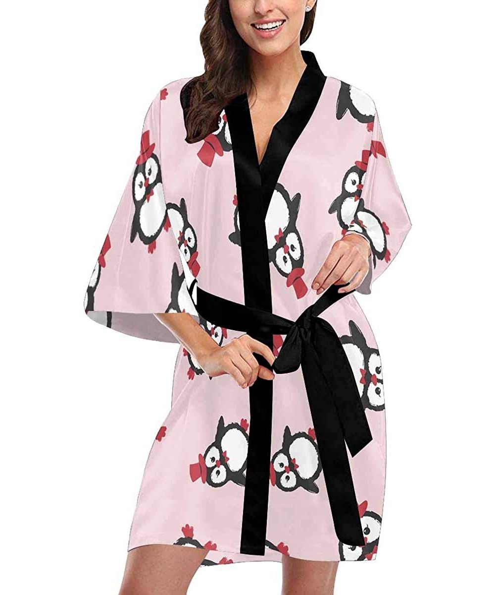 Robes Custom Cute CartoonTigers Pink Women Kimono Robes Beach Cover Up for Parties Wedding (XS-2XL) - Multi 2 - C6194TE88SN