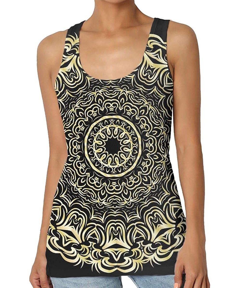 Camisoles & Tanks Girl's Bohemian Mandala Medallion Flower Luxury Black Tank Top Tanktop Women Basic Plain Premium Classic Wi...