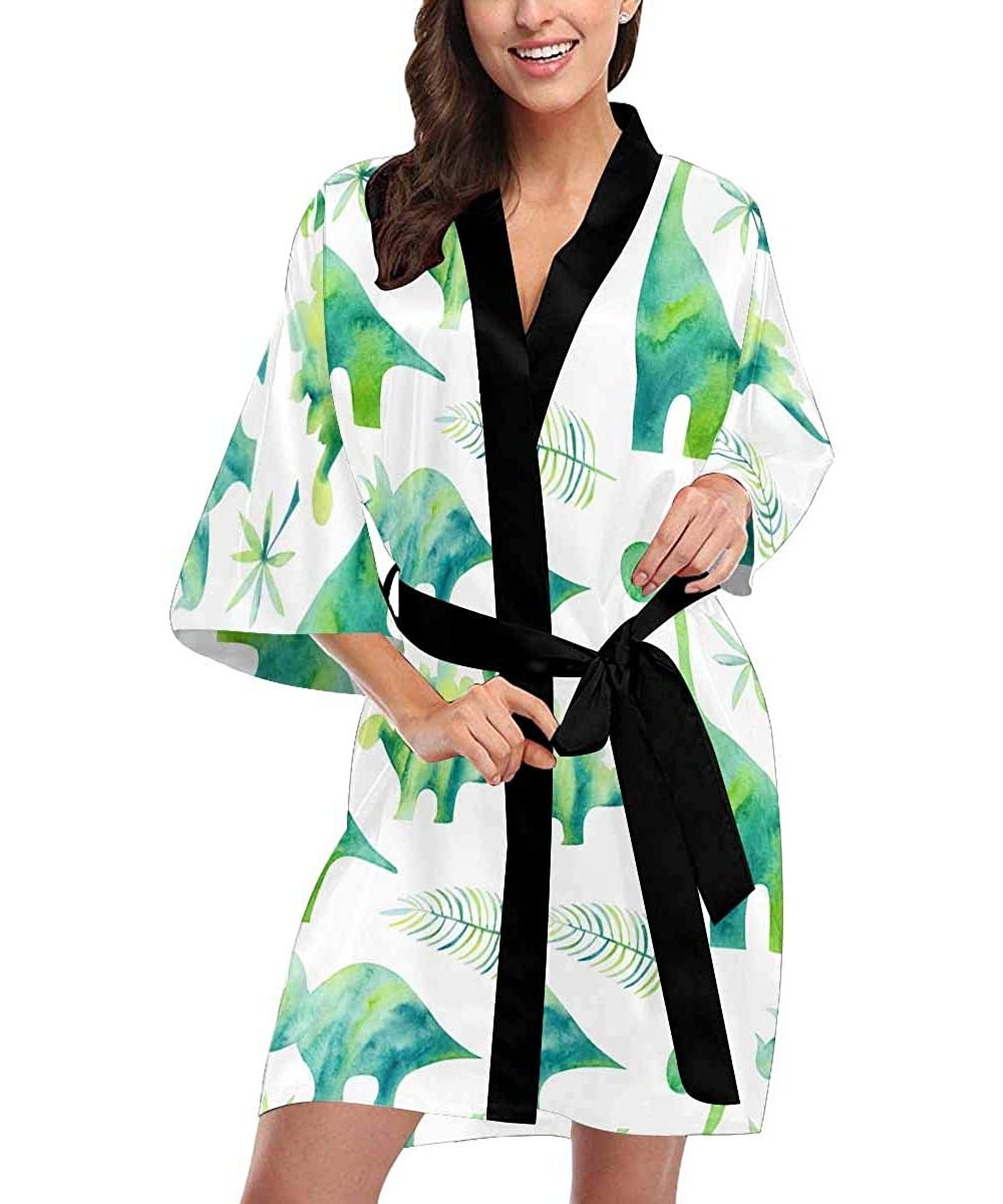 Robes Custom Pattern Cute Dinosaurs Women Kimono Robes Beach Cover Up for Parties Wedding (XS-2XL) - Multi 2 - C6194UQ9XQ2