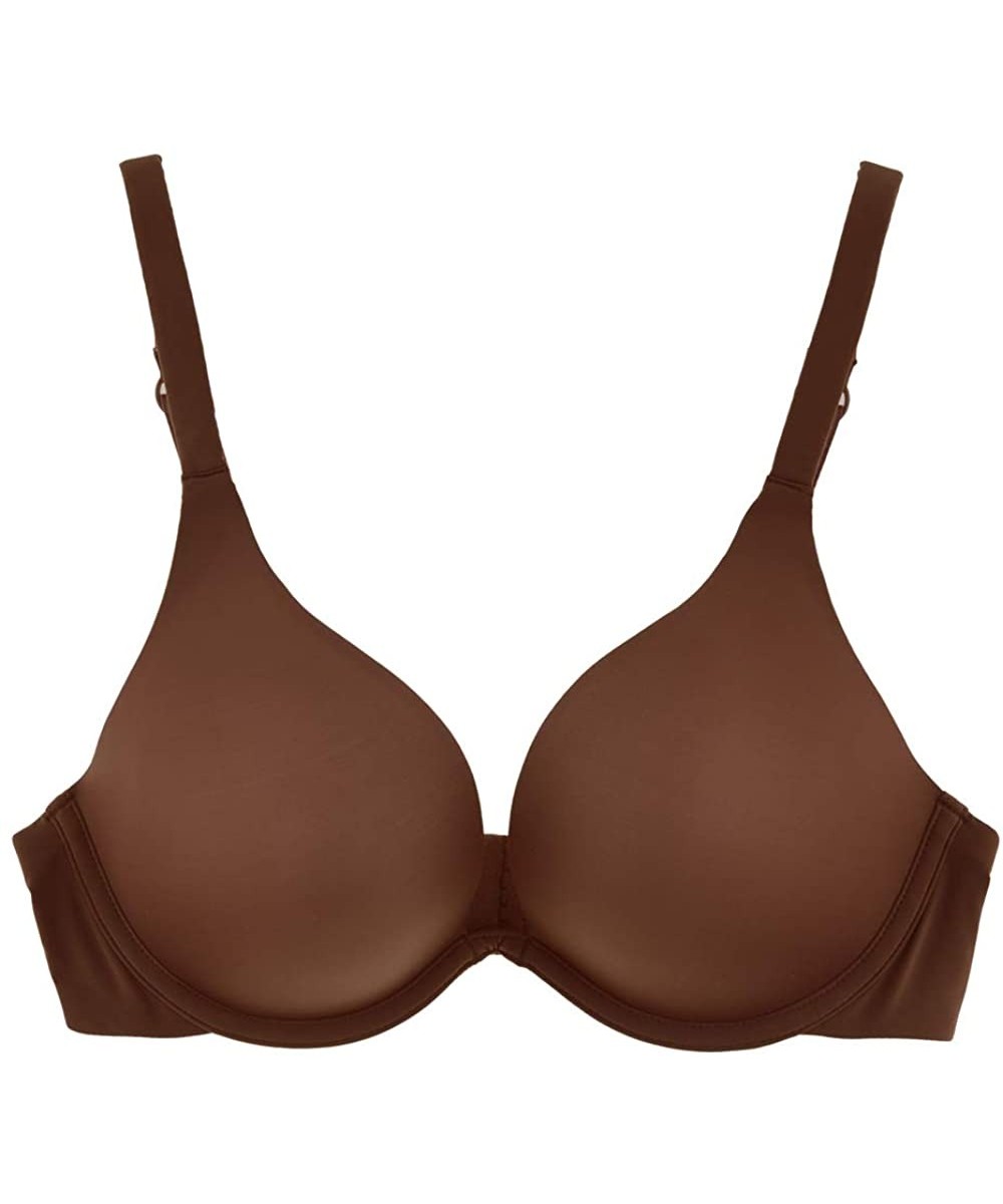 Bras Women's Plus Size Custom-Knit Microfiber Classic Deep Plunge Push-up Bra - Cocoa - CE199ICHU6W