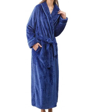 Robes Womens Dressing Gown Soft Plush Bath Robe Housecoat Loungewear Bathrobe Coral Fleece Thick Luxury Nightwear Blue - C718...