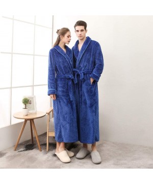 Robes Womens Dressing Gown Soft Plush Bath Robe Housecoat Loungewear Bathrobe Coral Fleece Thick Luxury Nightwear Blue - C718...