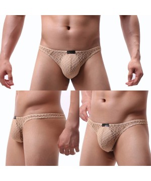 Briefs Men's Open Front Underwear Ice Silk Breathable Underwear Briefs - Khaki - C7190XHA06E