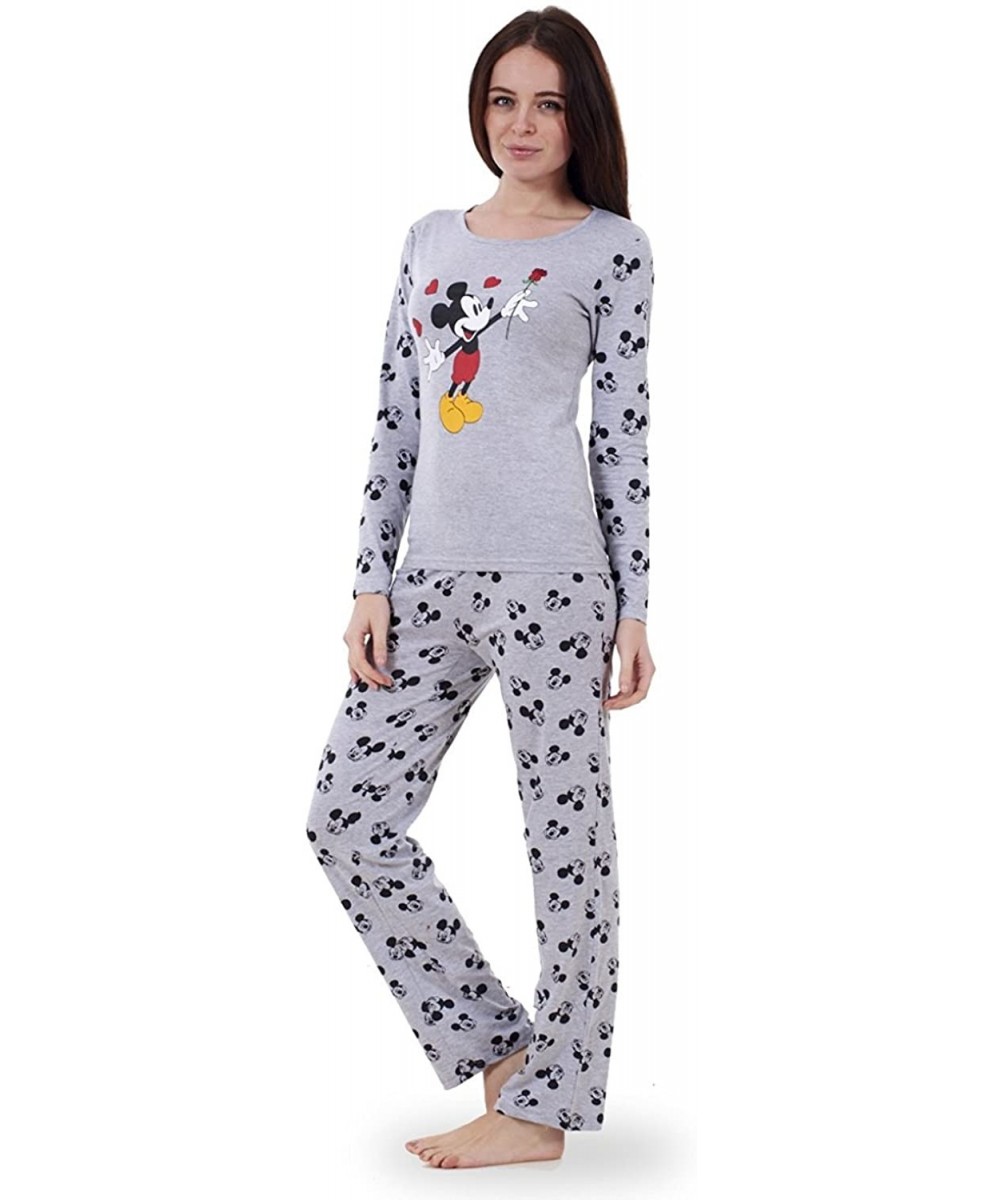 Sets Womens Loungewear Set Snoopy Mickey Mouse Print Two Piece Pyjama Top Nightwear - Grey - Mickey Mouse Hearts - C712NZXJA61