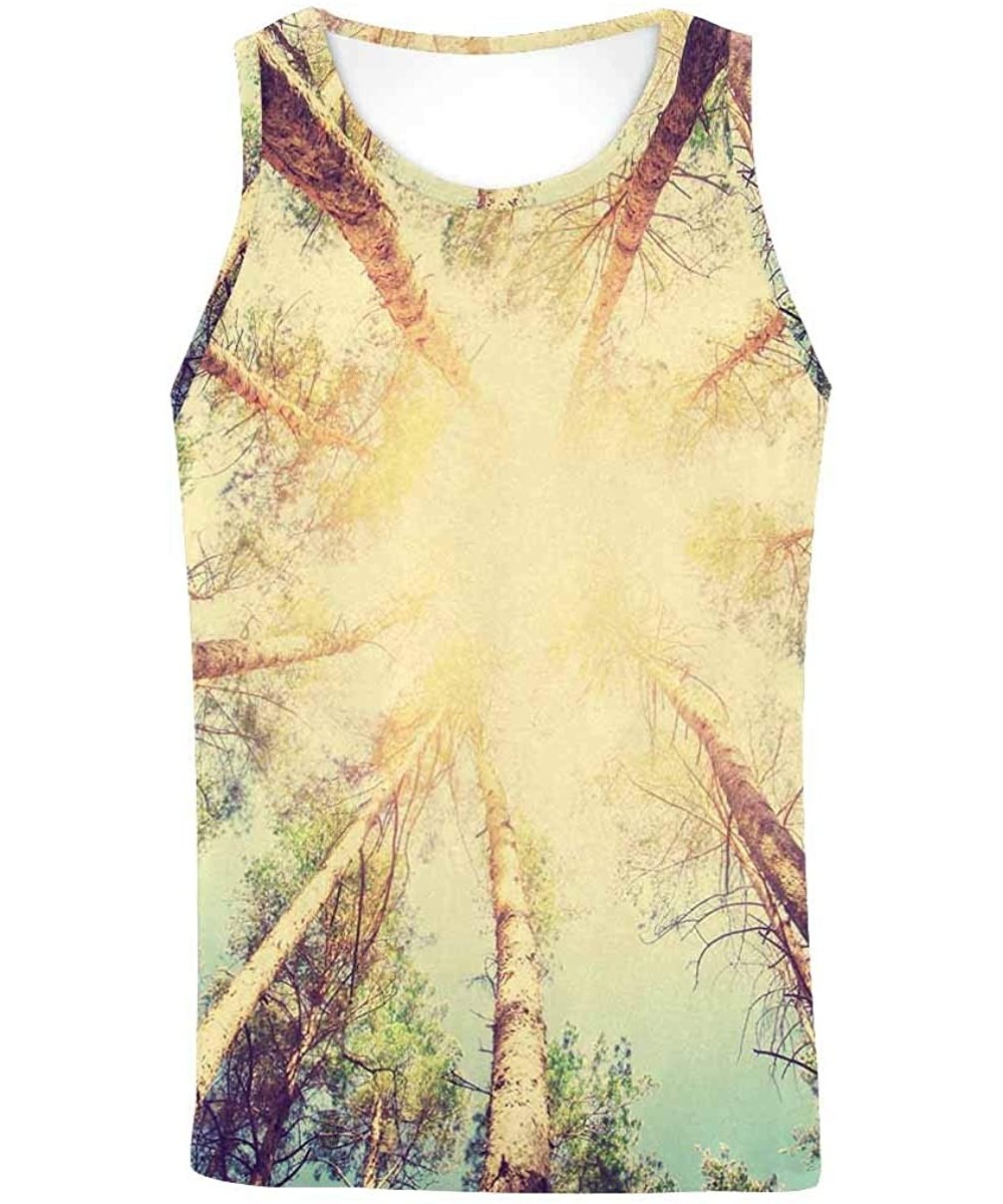 Undershirts Men's Muscle Gym Workout Training Sleeveless Tank Top Forest and Sky with Sunlight - Multi5 - CW19D0Y0R56