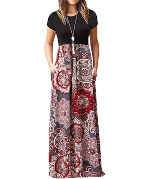 Panties Dresses for Womens- Cold Shoulder Pocket Floral Print Elegant Maxi Short Sleeve Casual - 5595brown - CN18S8AIKUT