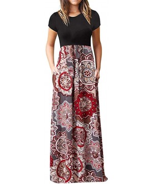 Panties Dresses for Womens- Cold Shoulder Pocket Floral Print Elegant Maxi Short Sleeve Casual - 5595brown - CN18S8AIKUT