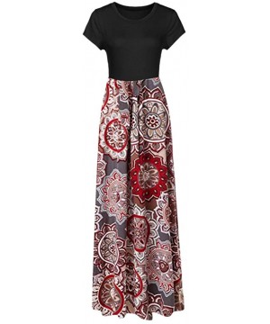 Panties Dresses for Womens- Cold Shoulder Pocket Floral Print Elegant Maxi Short Sleeve Casual - 5595brown - CN18S8AIKUT