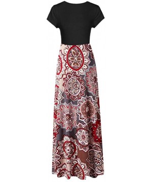 Panties Dresses for Womens- Cold Shoulder Pocket Floral Print Elegant Maxi Short Sleeve Casual - 5595brown - CN18S8AIKUT