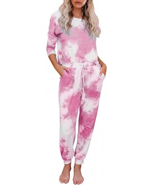 Sets 2020 Womens Tie Dye Printed Pajamas Set Long Sleeve Sleepwear Nightwear Pj Lounge Sets - A-pink - CF1983EZKEA