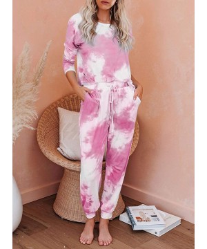 Sets 2020 Womens Tie Dye Printed Pajamas Set Long Sleeve Sleepwear Nightwear Pj Lounge Sets - A-pink - CF1983EZKEA