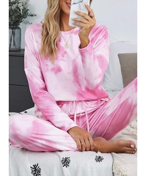 Sets 2020 Womens Tie Dye Printed Pajamas Set Long Sleeve Sleepwear Nightwear Pj Lounge Sets - A-pink - CF1983EZKEA