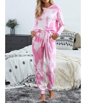 Sets 2020 Womens Tie Dye Printed Pajamas Set Long Sleeve Sleepwear Nightwear Pj Lounge Sets - A-pink - CF1983EZKEA